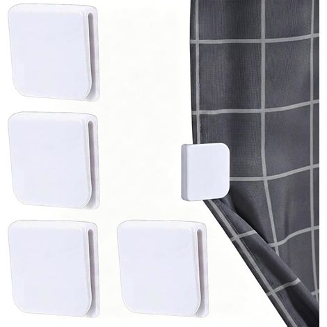 Lot de 4 clips de rideau de douche, autocollants en ABS, protection contre les éclaboussures, coupe-vent, anti-éclaboussures, support de rideau et poids de rideau pour baignoire (1/5)