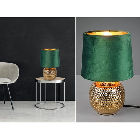LED Tischleuchte Grün/Gold Keramikfuß Samtschirm, Höhe 26cm (1/5)