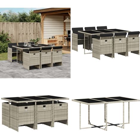 Ensemble à manger de jardin et coussins 7 pcs gris clair rotin - Meubles De Jardin - Salon De Jardin - Set De Jardin - Table De Jardin - Chaises De Jardin - Home & Living (1/5)