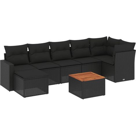 Set Divani da Giardino con Cuscini 8 pz Nero in Polyrattan vidaXL (1/5)
