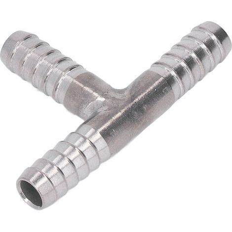 Té à embout cannelé 3 voies en acier inoxydable, étanchéité optimale, diamètre 8 mm.