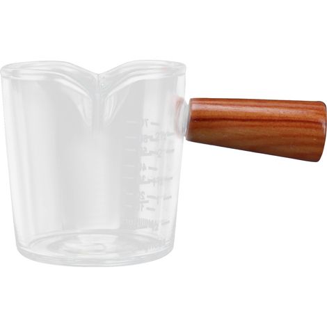 Tasse à lait à double bec verseur avec poignée en bois, mug doseur en verre pour la cuisine, fond épais.