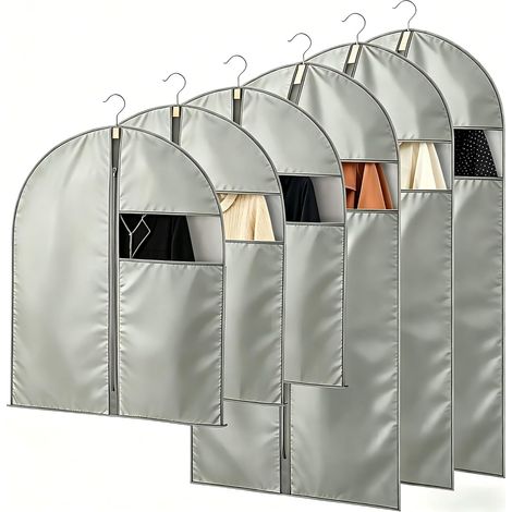 Lot de 6 sacs à vêtements - Housse à vêtements - Anti-mites - Matériau Peva - Sac à vêtements long - Avec fenêtre transparente et fermeture éclair - Étanche à la poussière - Pour costume (1/5)