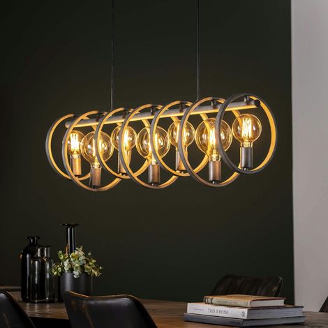 Suspension industrielle 7 lampes cercles finition argent vieilli RALF (1/5)