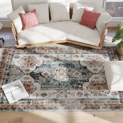 Vintage-Kurzflorteppich, rutschfest, waschbar, für Wohn- und Schlafzimmer, 230 x 160 cm, mehrfarbig (1/5)