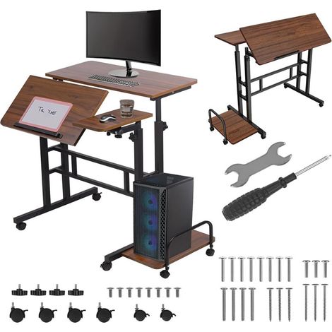 Maclean mobile laptop desk, black, 80x60cm, 50kg max, reg. height 67-115cm, MC-124 B (1/5)