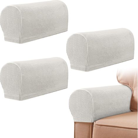 4-teilige Sofa-Armlehnenbezüge – Elastische, wasserdichte und schmutzabweisende Schutzhüllen – Cremeweiß