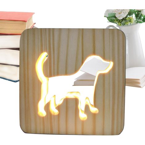 Générique Veilleuse Enfant Mignonne Lampe Chien LED En Bois (1/5)