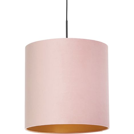 Hängelampe mit Veloursschirm rosa mit Gold 40 cm - Combi