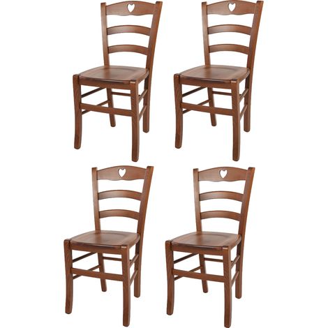 Tommychairs - Set 4 sedie modello Cuore per cucina bar e sala da pranzo, robusta struttura in legno di faggio color noce chiaro e seduta in legno