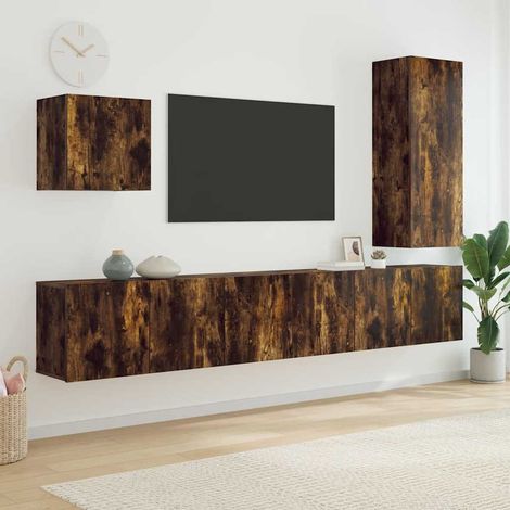 vidaXL 5 Piece TV Wall Units Smoked Oak Engineered Wood (1/5)