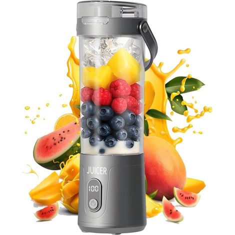 Blender Portable 600 ml Écran Numérique Gris - Mixeur Personnel Rechargeable USB pour Smoothies Shakes et Jus (1/5)