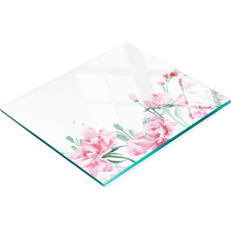 Tabla de cocina de vidrio templado con motivos decorativos de flores y peon铆as, 60x52 cm. (1/5)