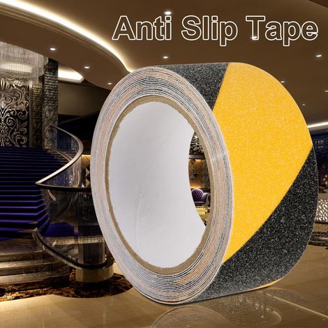 Bande adhésive antidérapante en PVC auto-adhésive de 5 cm x 5 m, résistante à l'usure, pour sols de sécurité (jaune et noir) (1/5)
