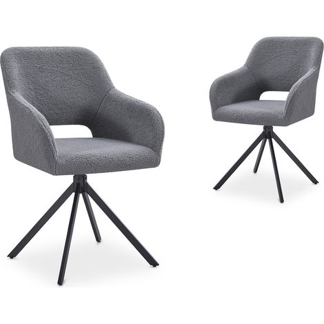 Lot de 2 chaises pivotantes design en tissu bouclette gris CIEL (1/5)