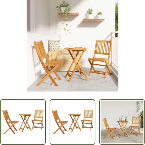 Gartenstuhl -  Garten Bistro Set 3 pcs Braun Massivholz Akazie (1/5)