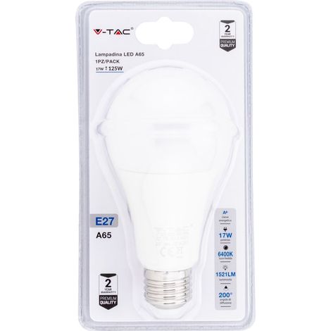 V-TAC LED-Glühbirne E27 17 W A65 Kaltweiß (Blisterpackung mit 1 Stück)