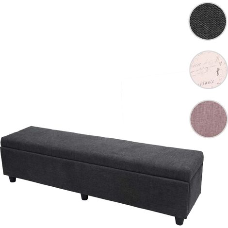Mendler – Banc d'entrée coffre de rangement XXL 180x45x45cm – Tissu 100% polyester gris – 6 pieds robustes – Montage facile