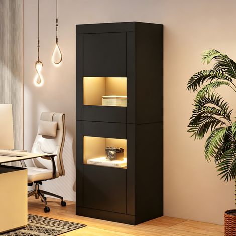 Vitrine LED noire 61 x 42 x 162 cm avec 3 étagères réglables OKMYHOME (1/5)