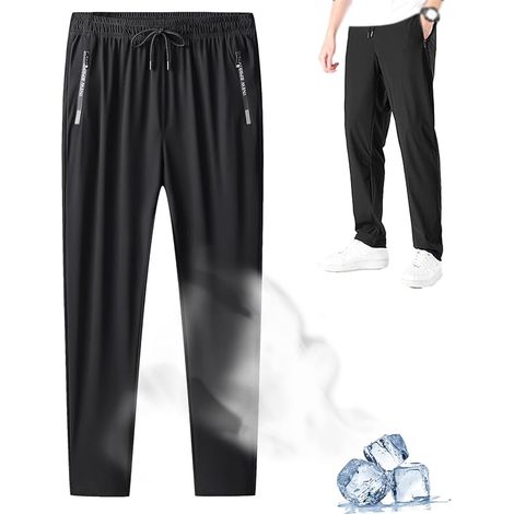 Pantalon de jogging homme à séchage rapide, coupe slim, extra long, imperméable et respirant, stretch, idéal sport et détente, taille haute, noir, confortable, résistant à l'eau.