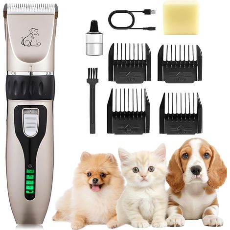 Tondeuse Chien, Tondeuse pour Chien, avec 4 Accessoires de Peigne, Silencieux USB Rechargeable, Toilettage pour Animaux de Compagnie pour Poil Longs/Epais/Courts/Bouclés (1/5)
