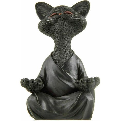 de méditation Statue de Chat Zen Yoga Décoration Figure Résine Méditation Yoga Décor Feng Shui Ornement Sculpture Collection Artisanat Pelouse Jardin Décor (Le Noir) (1/3)