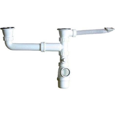 Bonde avec tubulure pour évier 2 cuves D70 avec prise mâle - - 265915 (1/2)