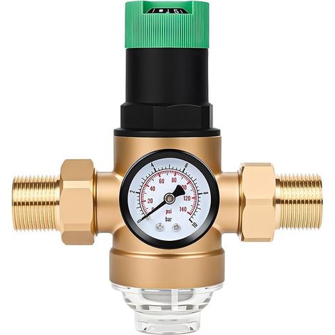 Réducteur de pression d'eau réglable de 3/4 pouces, Réducteur de pression d'eau avec filtre et jauge de pression, laiton, pour filtrer les impuretés dans l'eau (1/5)