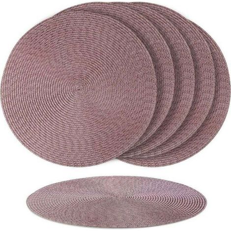 Tapis De Table - 38 Cm Diametre - Pour Interieur Et Exterieur - En Plastique Tresse - Marron - 6 Unites (1/4)