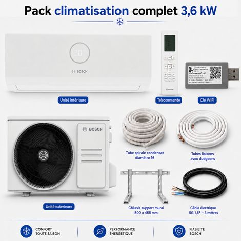 Pack climatisation monosplit Climate 3000I RAC Bosch 3,6 kW + kit installation (1/5)