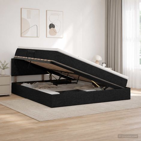 vidaXL Letto con contenitore LED e materasso Nero 160 x 200 cm Tessuto (1/5)