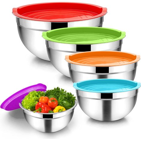 Ensemble de 5 bols, acier inoxydable, empilables, avec couvercles hermétiques, pour cuisine professionnelle ou domestique (1/5)