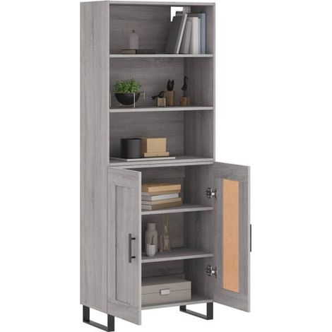 Buffet Haut de Rangement 69,5x34x180 cm en Bois d'Ingénierie Gris Sonoma - Meuble de Cuisine ou Salle de Bain avec Étagères (1/5)