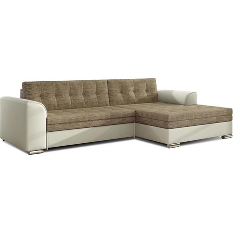 Canapé d'angle convertible CONFORTO 4 places beige et crème – angle droit (1/3)