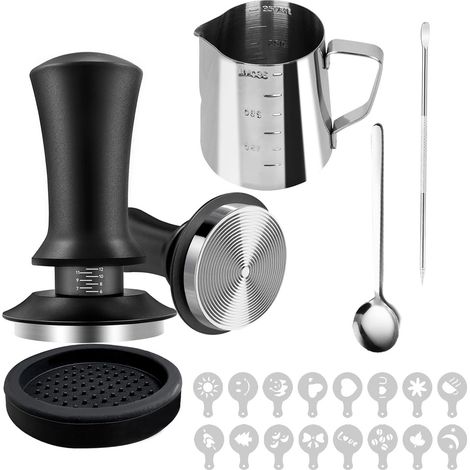 Juego de accesorios para espresso de 6 piezas: juego de prensador de café espresso, prensador de café espresso de 51 mm con mecanismo de resorte y calibración, y disco de café espresso de 51 mm. (1/3)