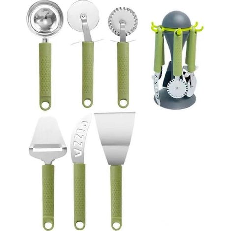 Ensemble de 6 pièces pour pizza (coupe-pizza et pelle), ustensiles en acier inoxydable avec poignées ergonomiques pour la maison et le restaurant (1/5)