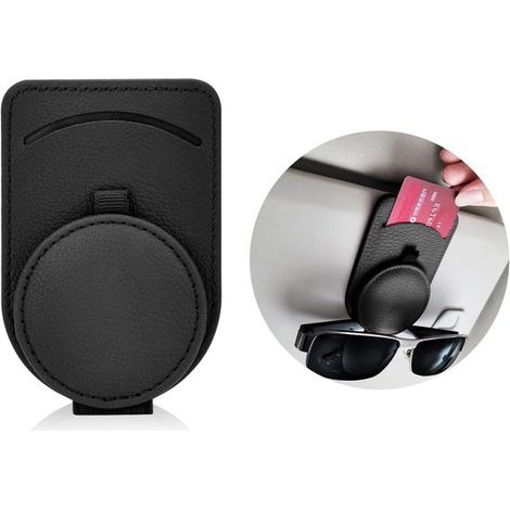 Set di 2 portaocchiali magnetici per auto in similpelle con porta carte,antigraffio (nero) (1/5)