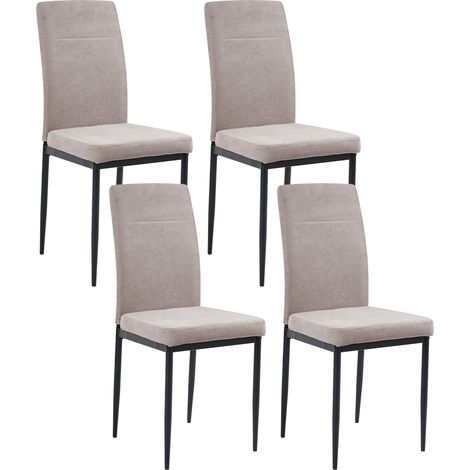 Conjunto de 4 sillas de comedor de tela tapicería de poliéster patas de hierro negro sin reposabrazos comedor gris pardo Riner (1/5)