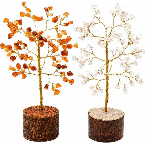 Árbol de piedras naranja o cristal 19 cm, set de 2 diseños (1/4)