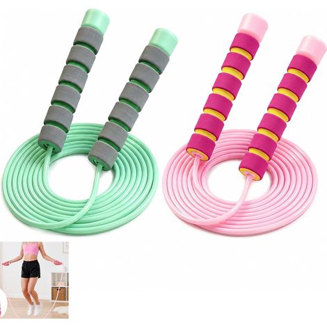 Set of 2 Children's Skipping Ropes - 2.8M Adjustable Skipping Rope with Non-Slip Foam Handles - Ideal for Games, Sports, Indoor and Outdoor Activities - Pink and Green (1/5)