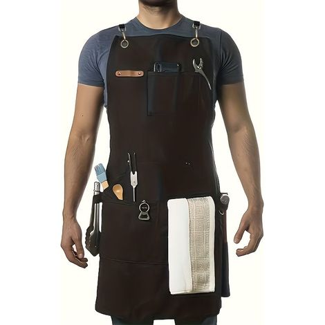 Tablier en Toile Épaisse Style Européen – Bretelles Croisées, Multi-Poches pour Travail, Jardinage et Cuisine (1/3)