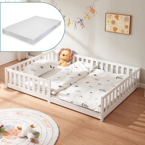 Cama montessori infantil Tanna con barandilla y colchón 140x200cm (1/5)
