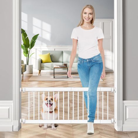 Barrière pour Chien - Barrière métallique réglable de 45 à 114 cm à enjamber, barrière pour Petits Animaux de 35 cm de Haut avec 3 Kits d'extension (1/5)