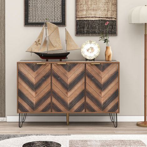 MEUBLIV Sideboard 120 x 38 x 76,5 cm bois et noir – 3 portes, grand rangement (1/5)