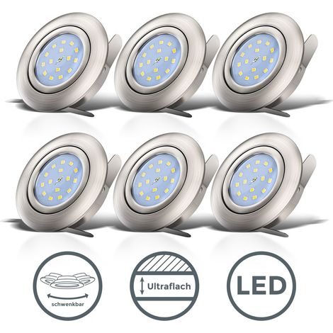 B.K.Licht lot de 6 spots LED encastrables ultra-plats orientables platine LED 5W intégrée plafonnier éclairage intérieur blanc chaud 230V IP23 (1/5)