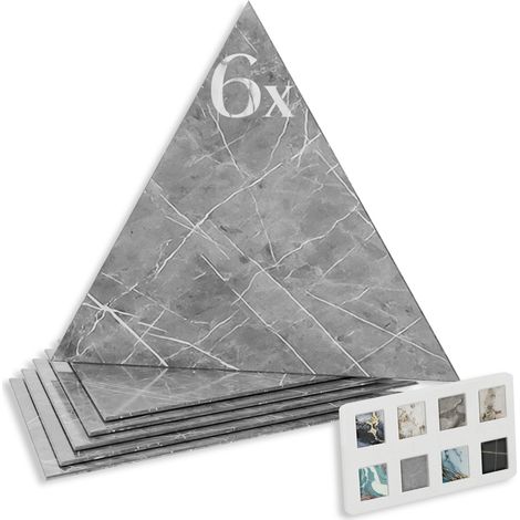 HEXIM Marmorplatten Optik Dreieck Set 6 Stück SPC Dekor Fliesen innen außen: 8146, 6 Stück