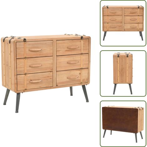 The Living Store Cassettiera in Legno Massello di Abete 91x35x73 cm - Cassettiera in abete