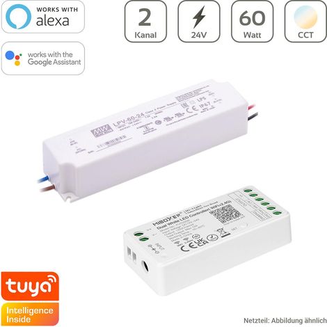 CCT Dimmer-Set 60W   MiBoxer CCT WIFI LED Controller 2 Kanal 12/24V  + Mean Well LPV-60-24 Netzteil 60W 24V 2.5A IP67 (1/3)