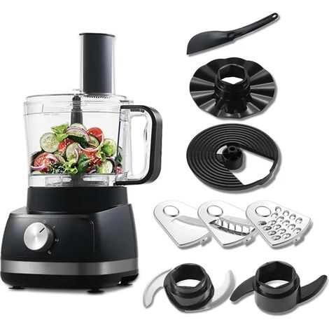 Robot Multifonction 800W 2 Litres, Robot de Cuisine 6 en 1 Mixeur Hachoir Pétrin, 3 Vitesses avec Lame en Acier Inoxydable (1/5)