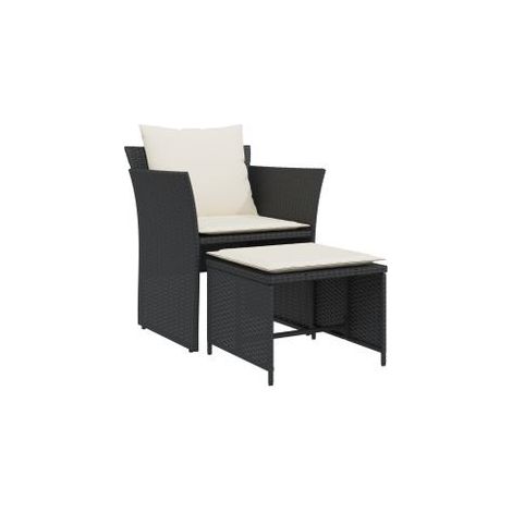 Chaise de jardin avec tabouret noir résine tressée (1/5)